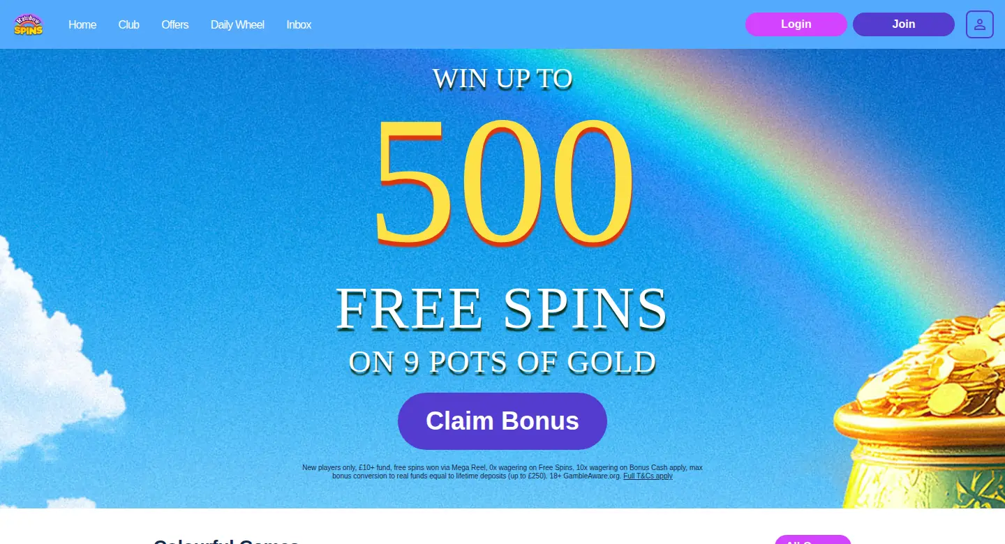 Rainbow Spins homepage screenshot