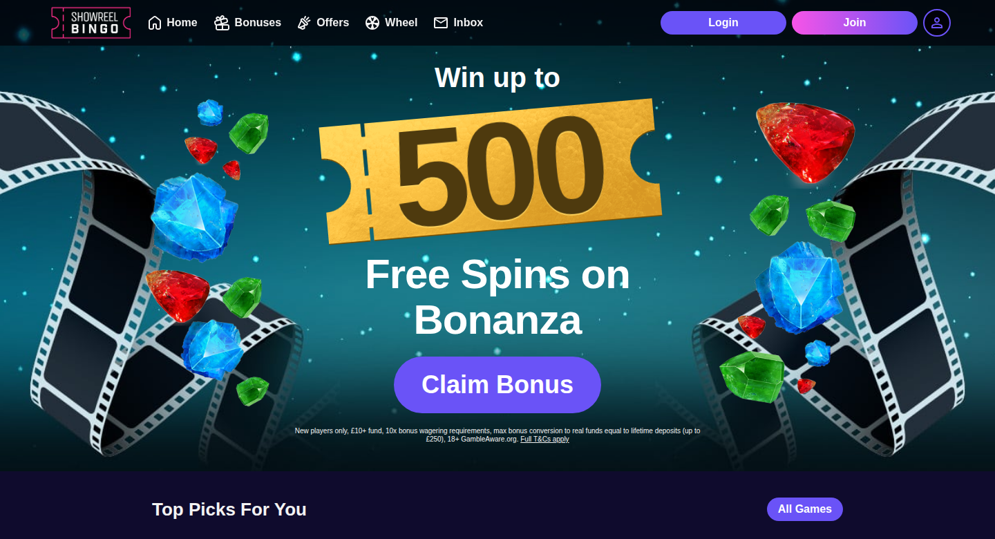 Showreel Bingo homepage screenshot