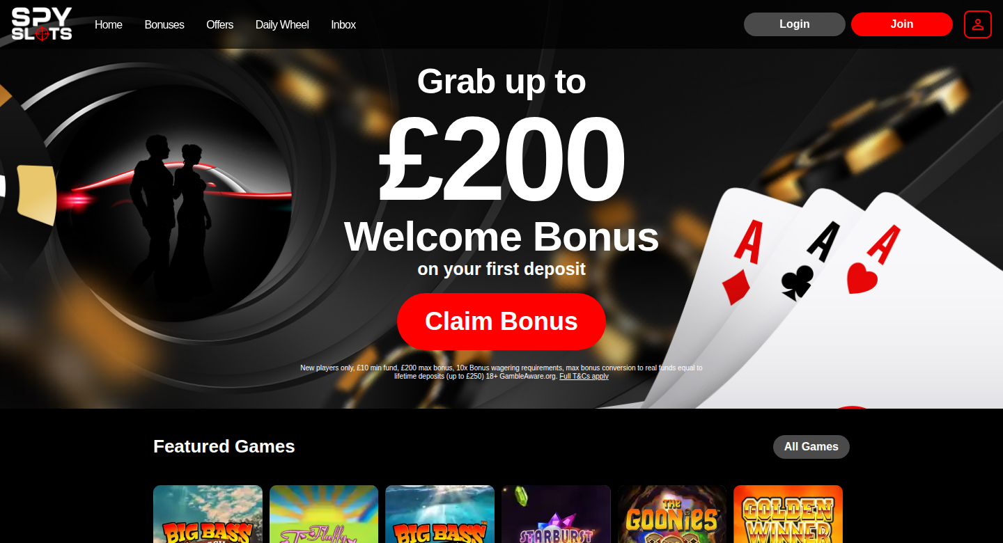 Spy Slots homepage screenshot