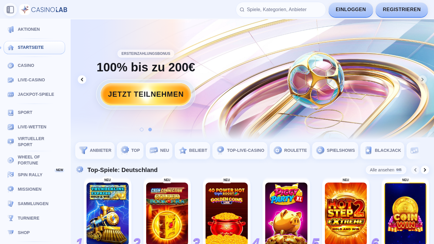 CasinoLab homepage screenshot CasinoLab homepage screenshot