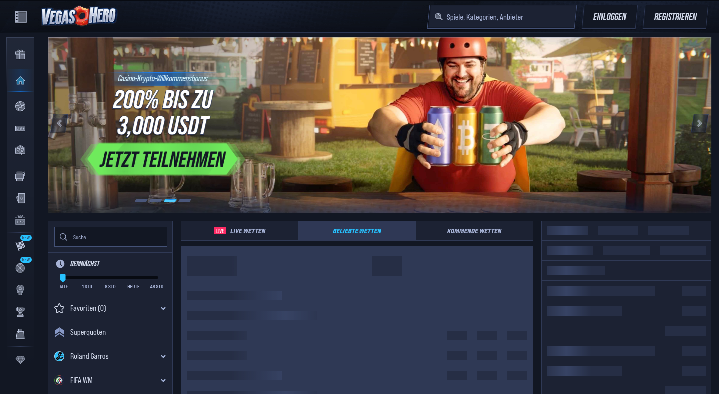 VegasHero homepage screenshot VegasHero homepage screenshot