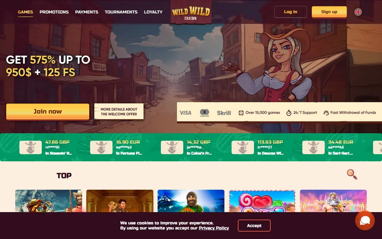 Wild Wild Casino homepage screenshot