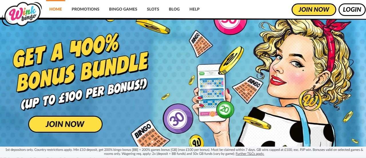 Wink Bingo casino UK homepage screenshot June 2026