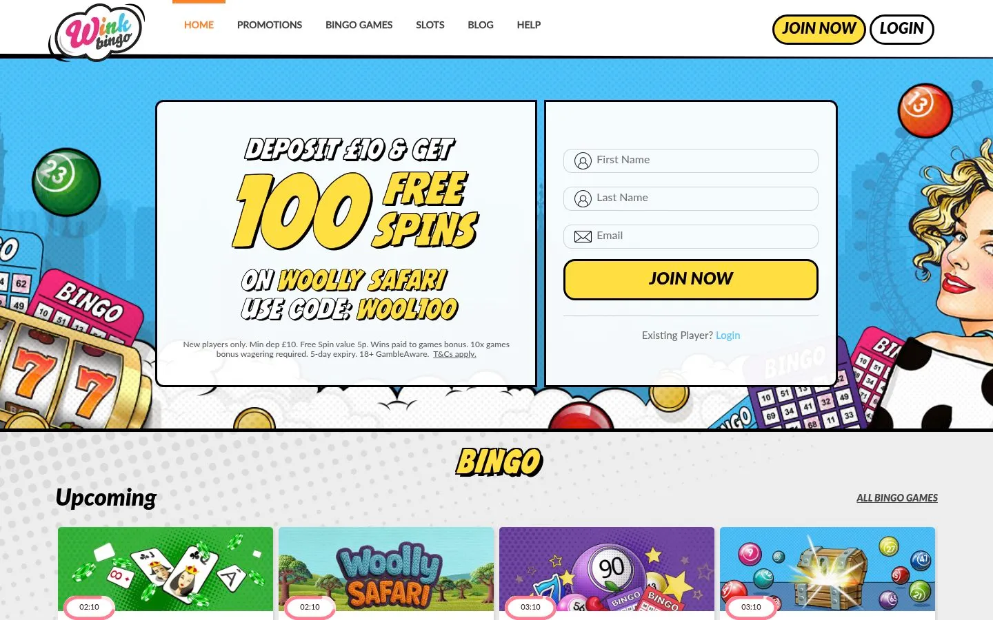 Wink Bingo homepage screenshot