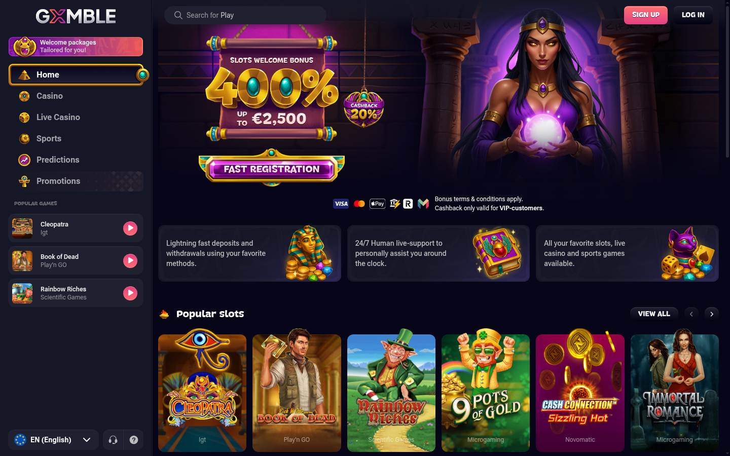Gxmble Casino homepage screenshot