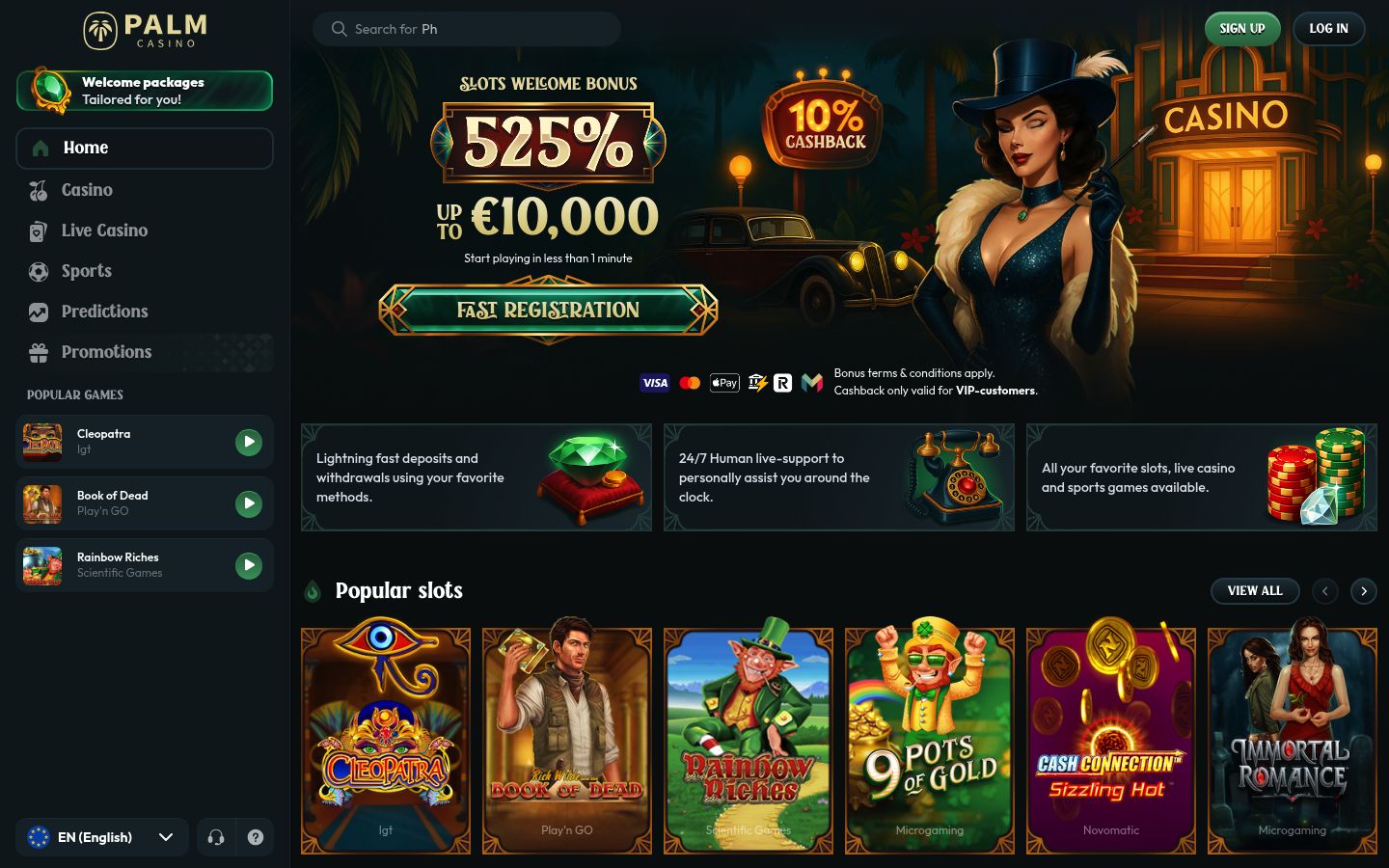 Palm Casino homepage screenshot