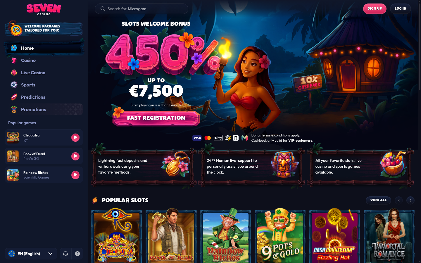 Seven Casino homepage screenshot
