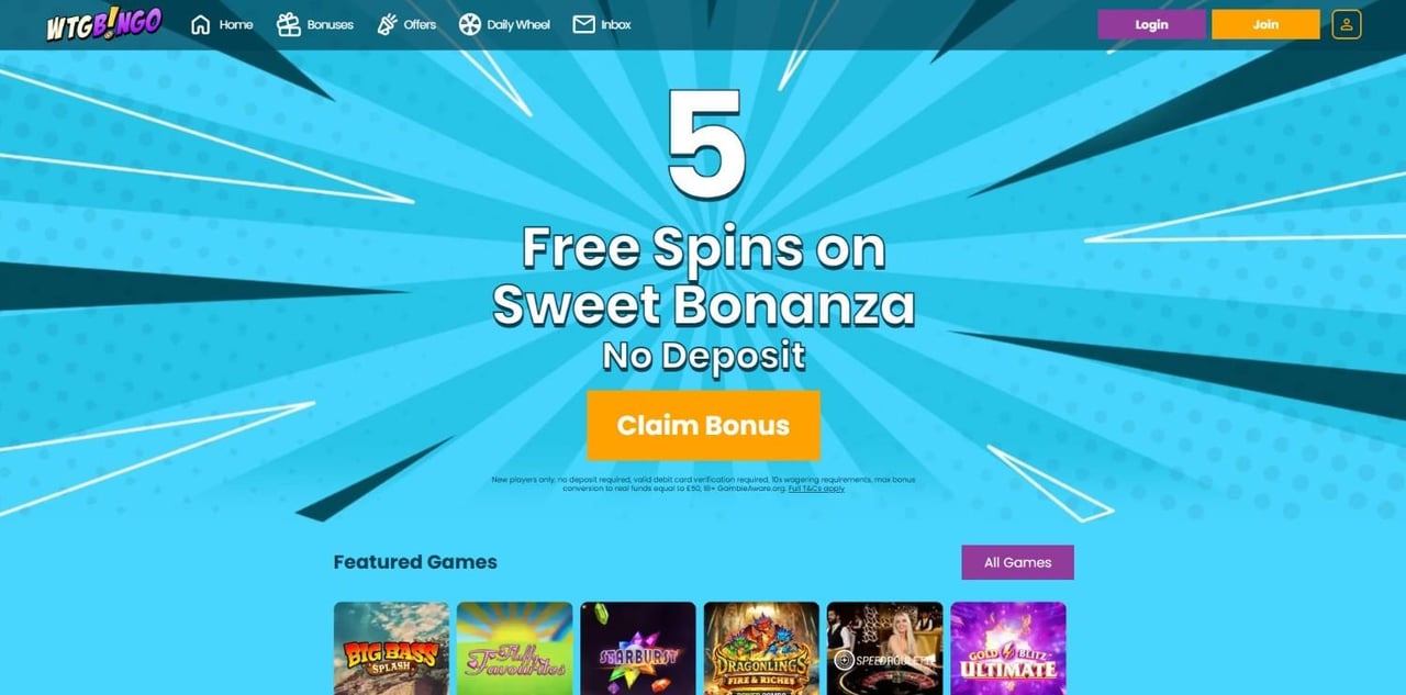 WTG Bingo homepage screenshot