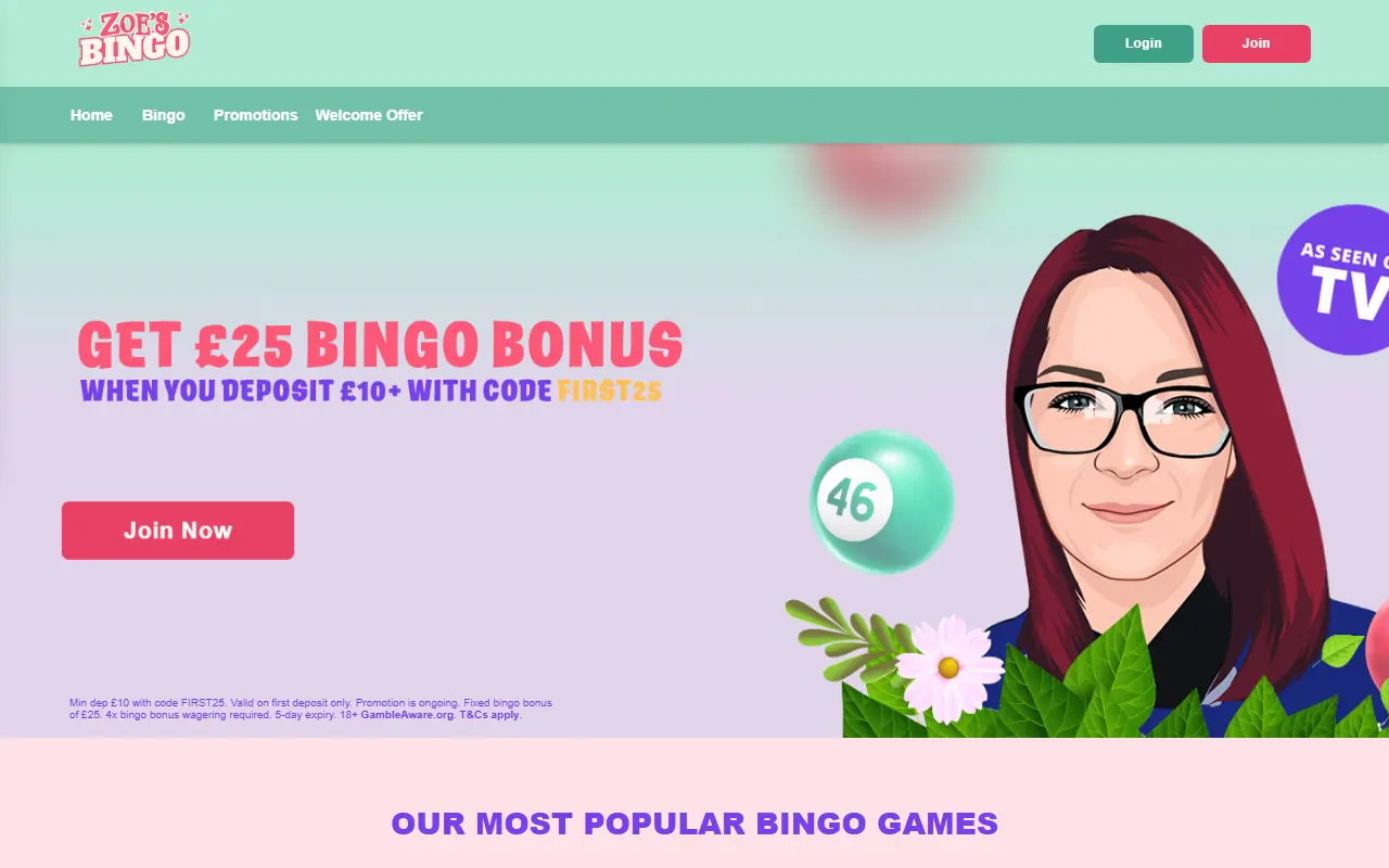 Zoe's Bingo homepage