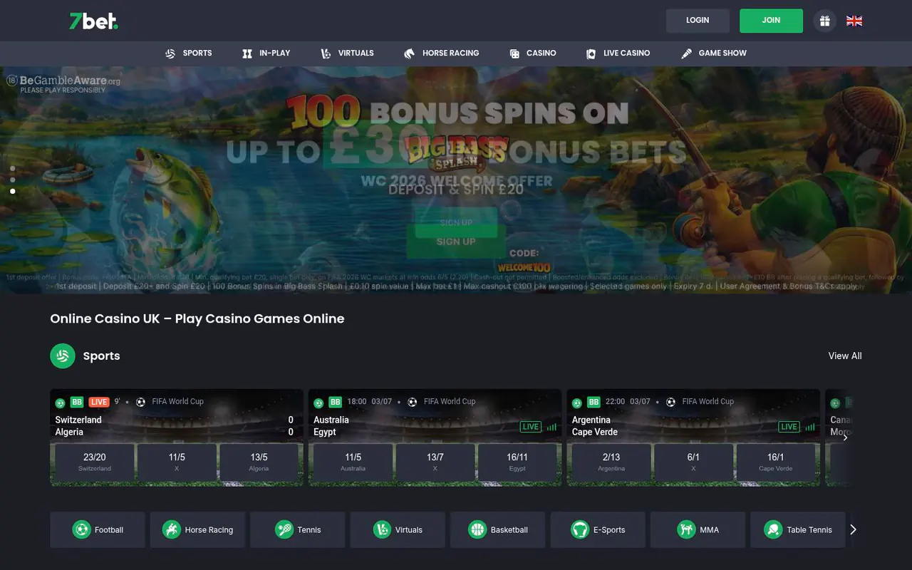 7Bet homepage screenshot