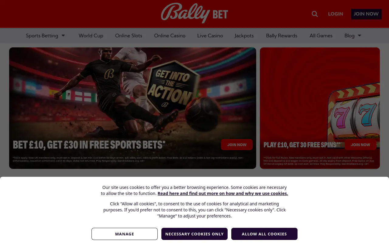 Bally Casino homepage screenshot