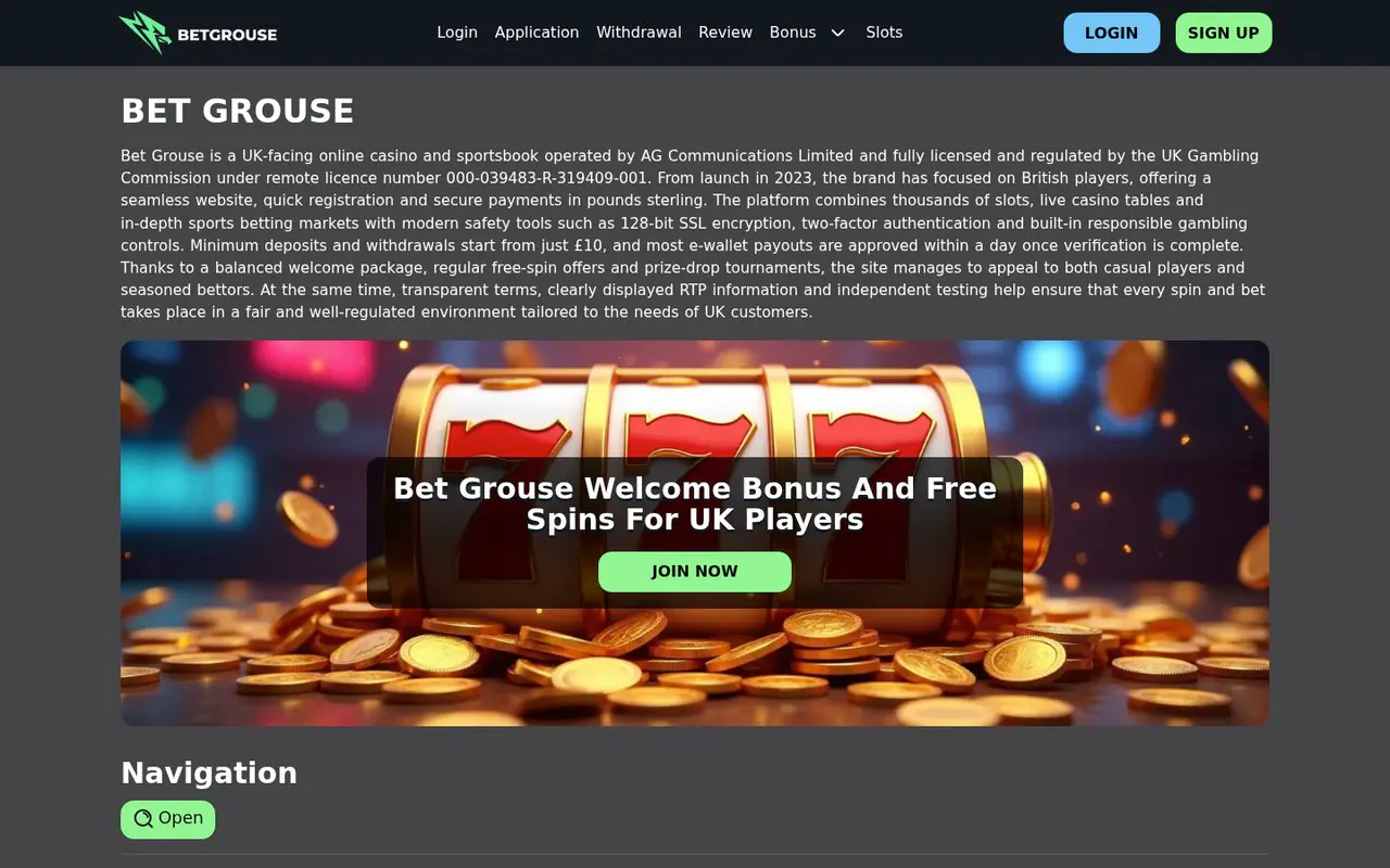 Bet Grouse homepage screenshot