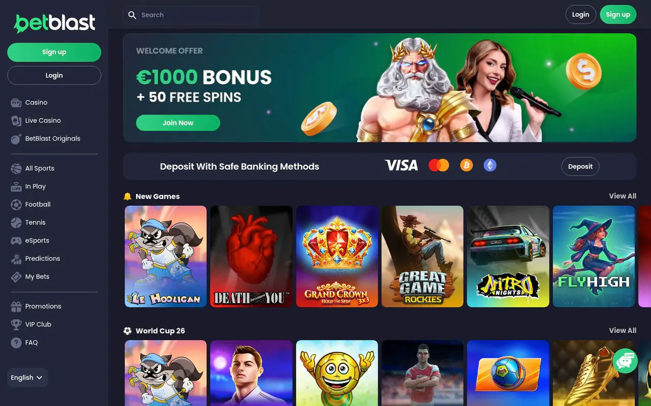 Betblast homepage screenshot
