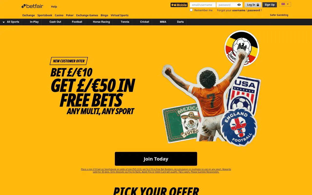 Betfair Casino homepage screenshot