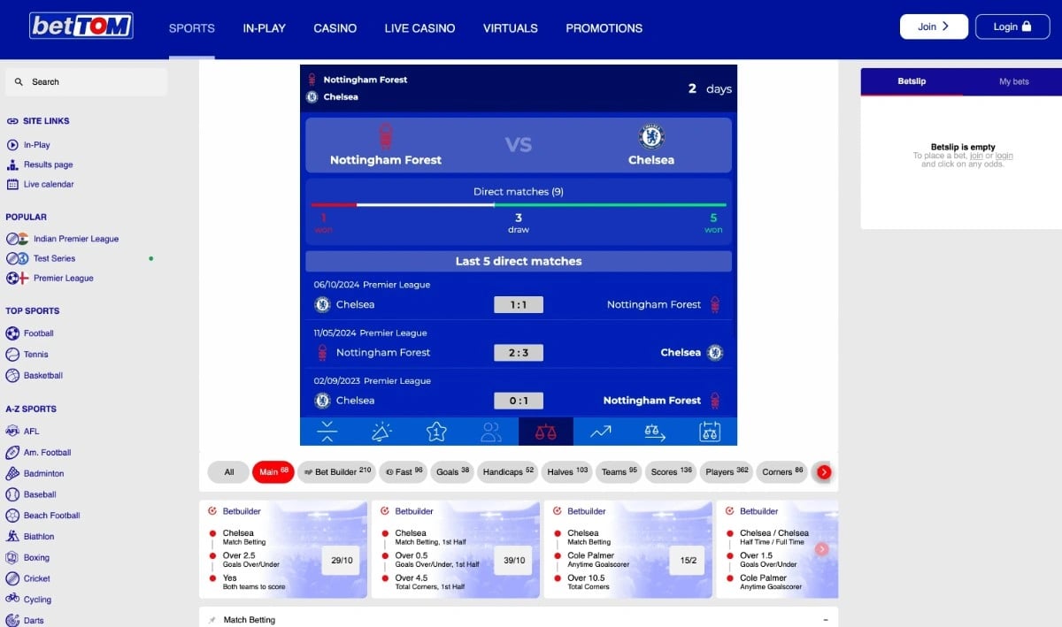 BetTOM homepage sportsbook lobby