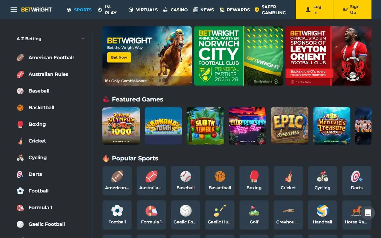 BetWright Homepage BetWright homepage screenshot