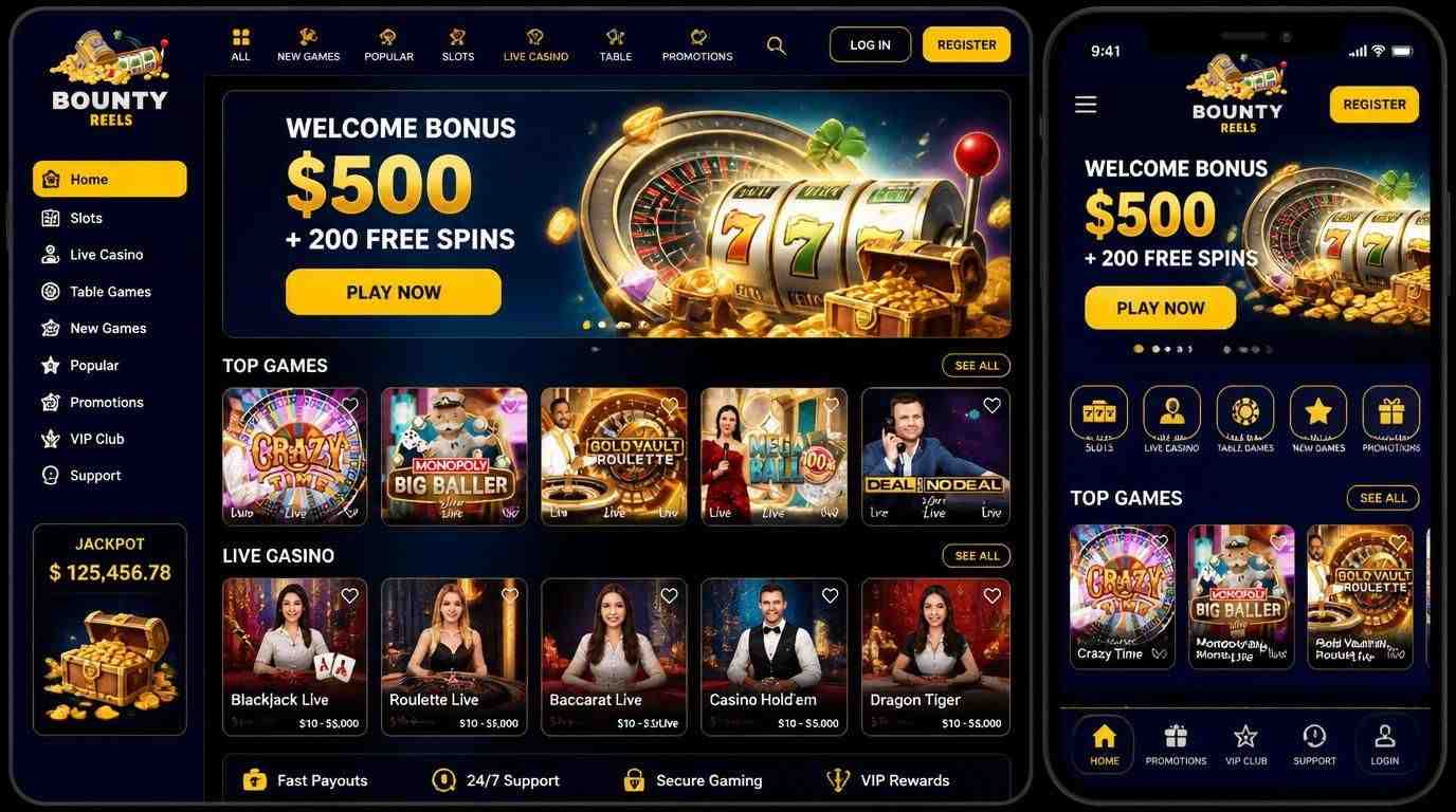 Bounty Reels Homepage Bounty Reels casino homepage screenshot