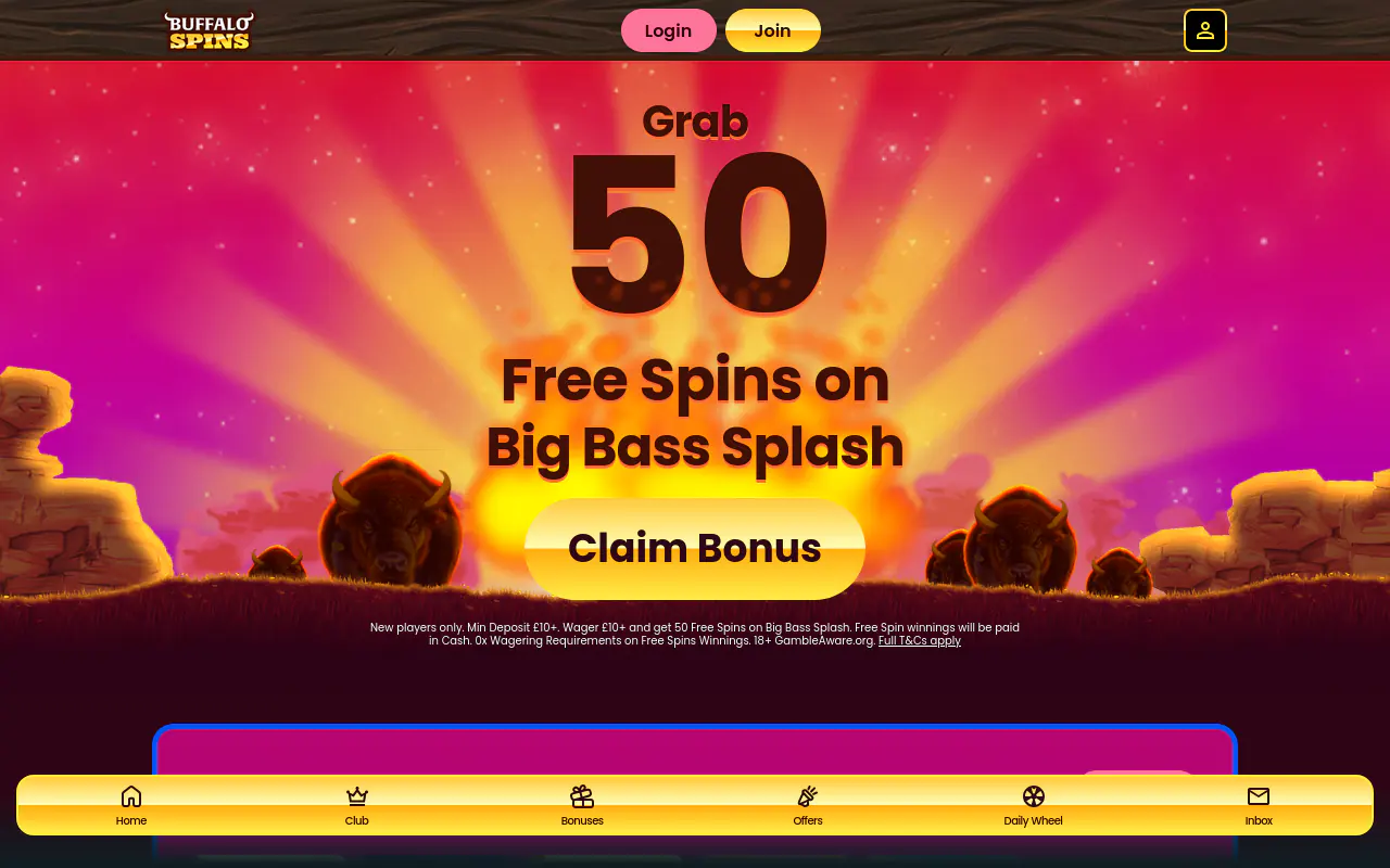 Buffalo Spins homepage screenshot