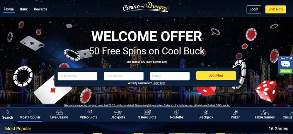 Casino of Dreams homepage screenshot