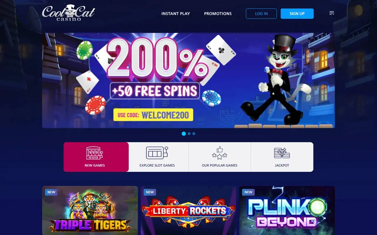 Cool Cat Casino Homepage Cool Cat Casino homepage screenshot
