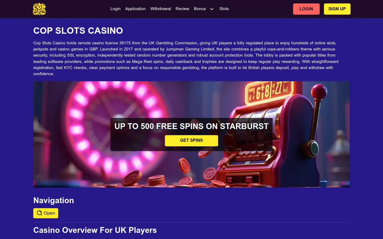 Cop Slots homepage screenshot
