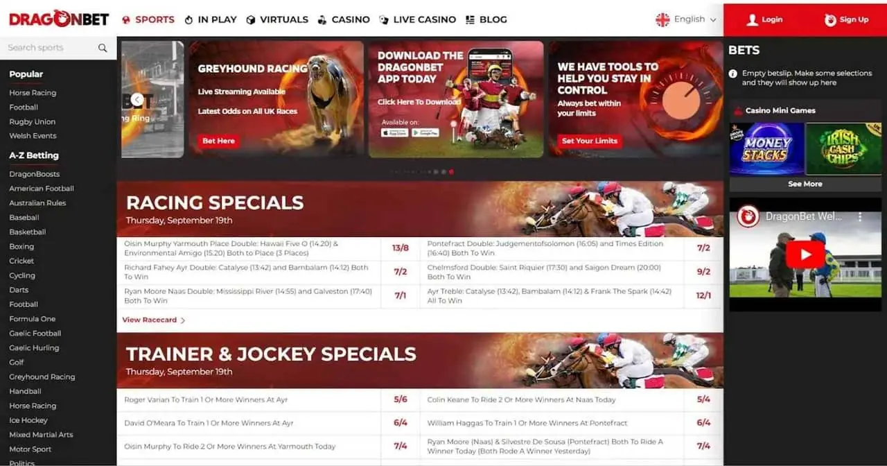 DragonBet Homepage DragonBet homepage screenshot