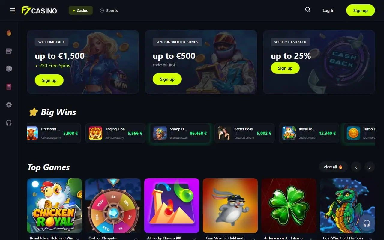 F7 Casino homepage screenshot