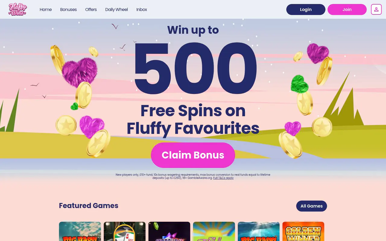 Fluffy Wins homepage screenshot