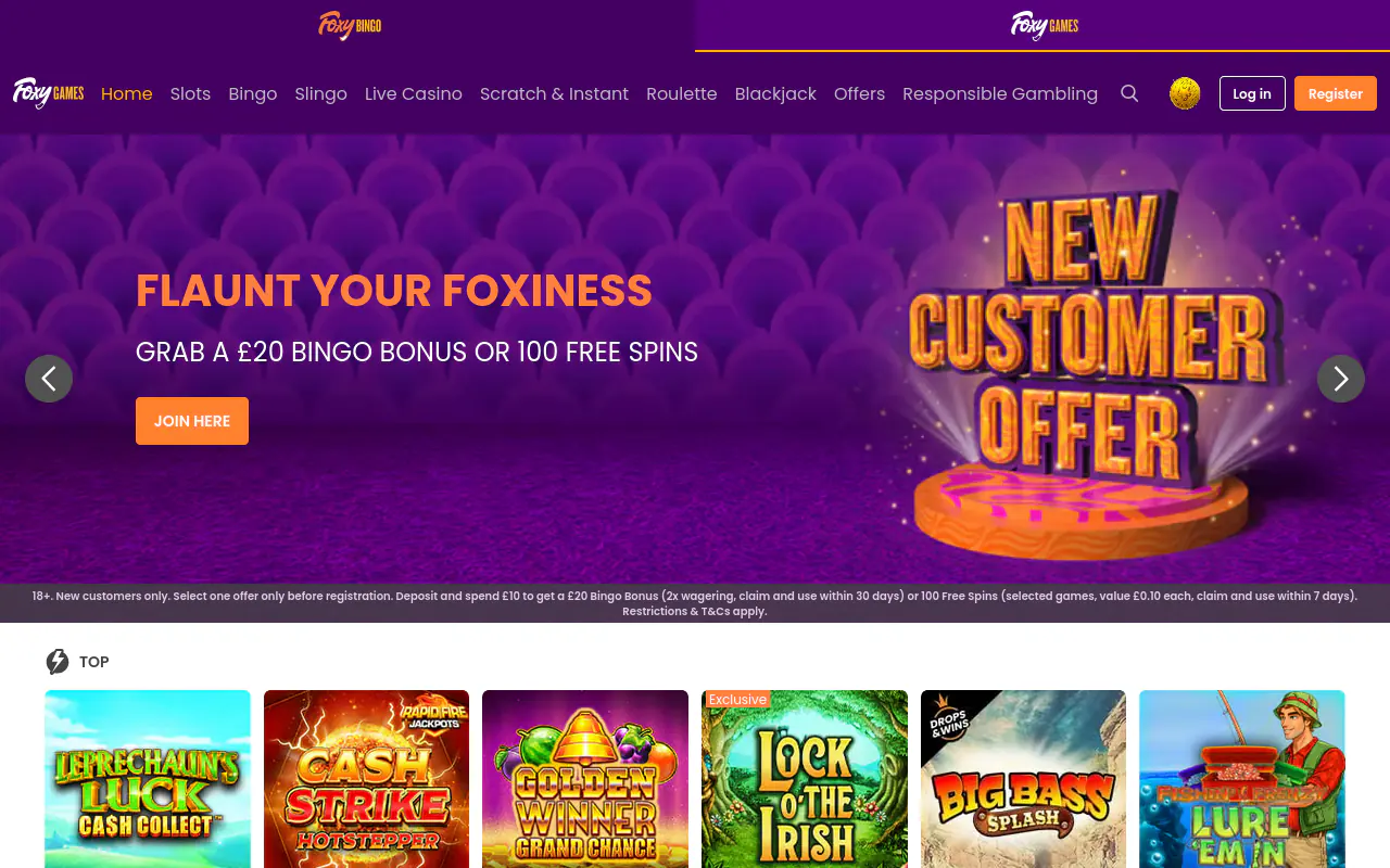 Foxy Games homepage screenshot