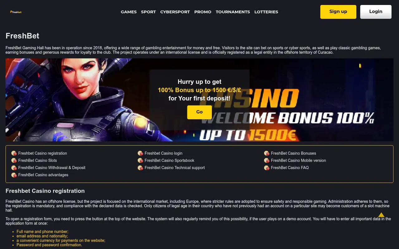 Freshbet homepage screenshot