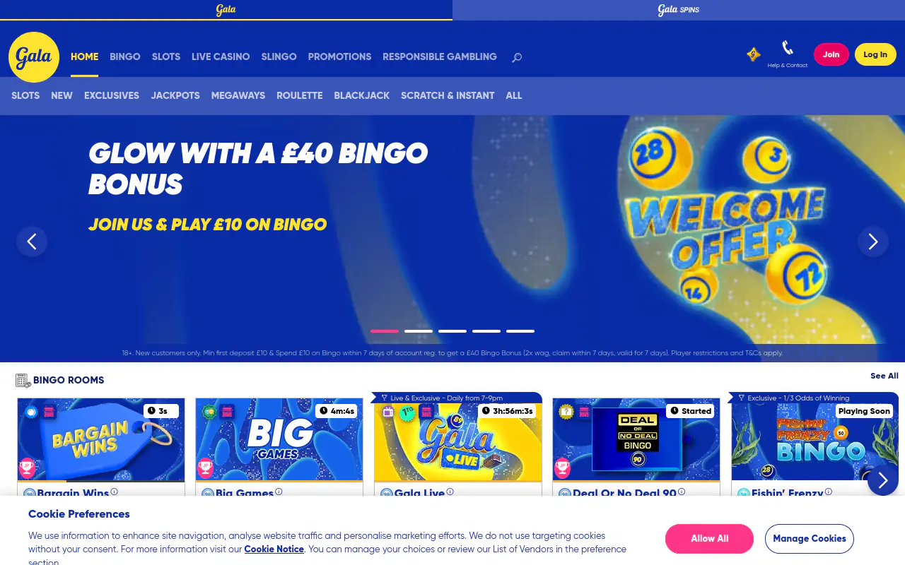 Gala Bingo homepage screenshot