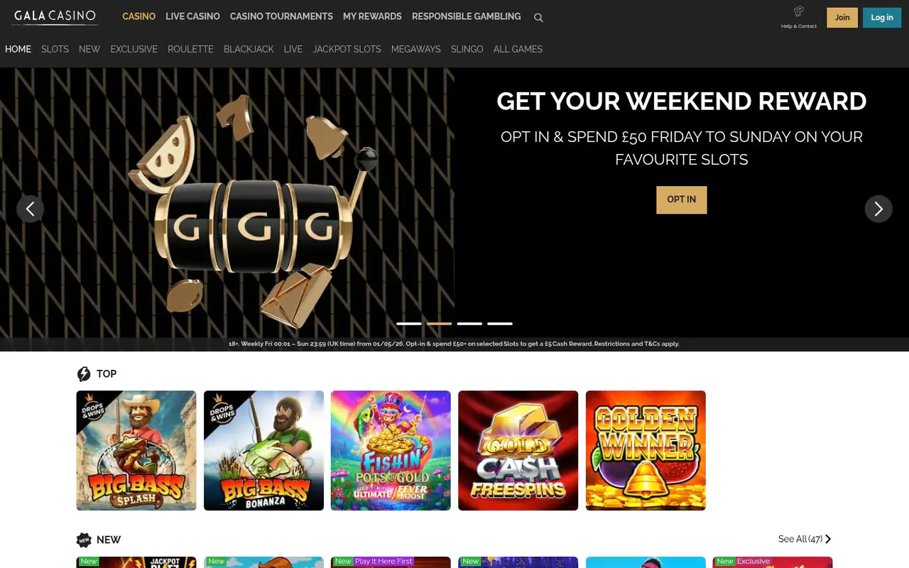 Gala Casino homepage screenshot