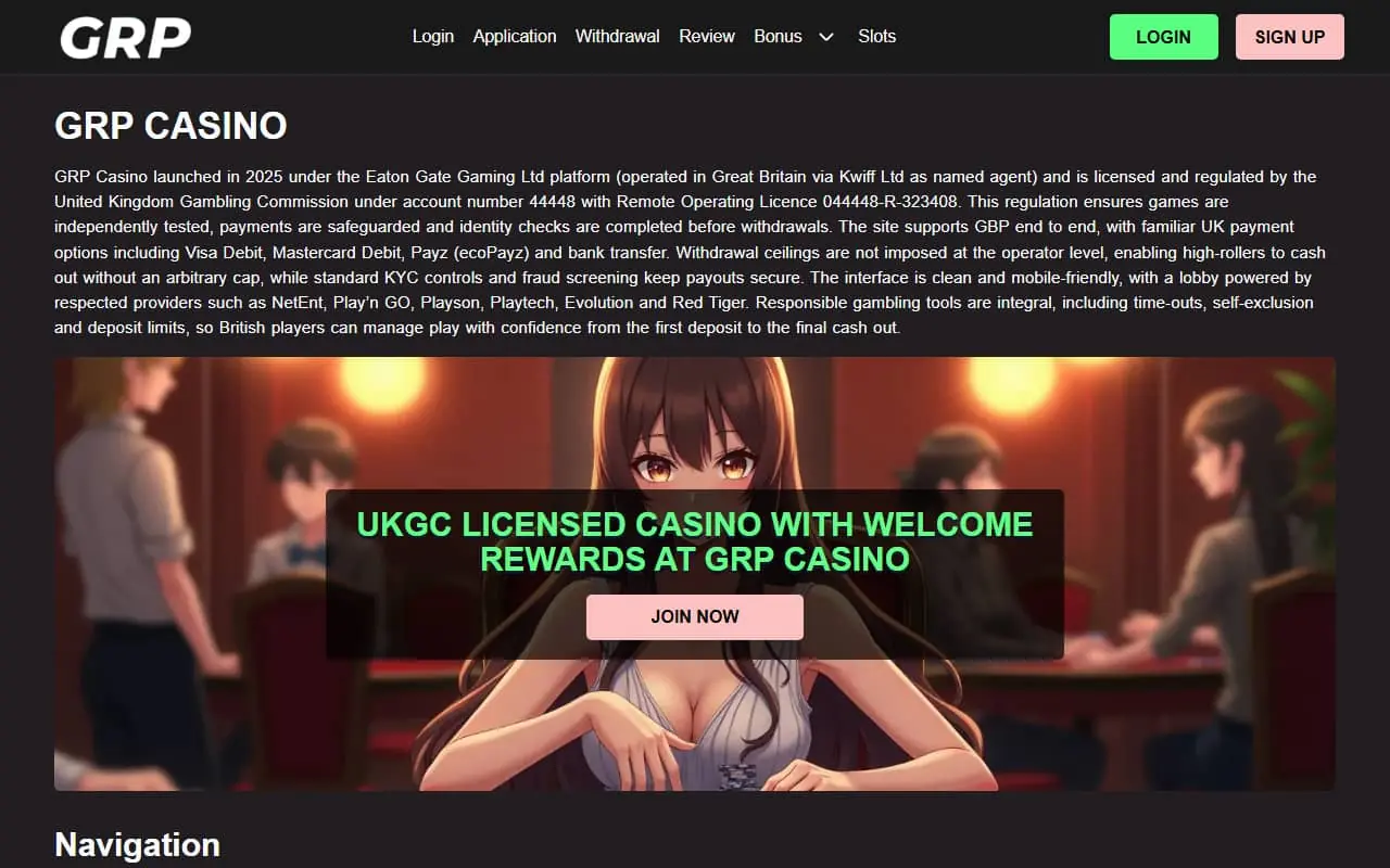 GRP Casino homepage screenshot GRP Casino homepage screenshot