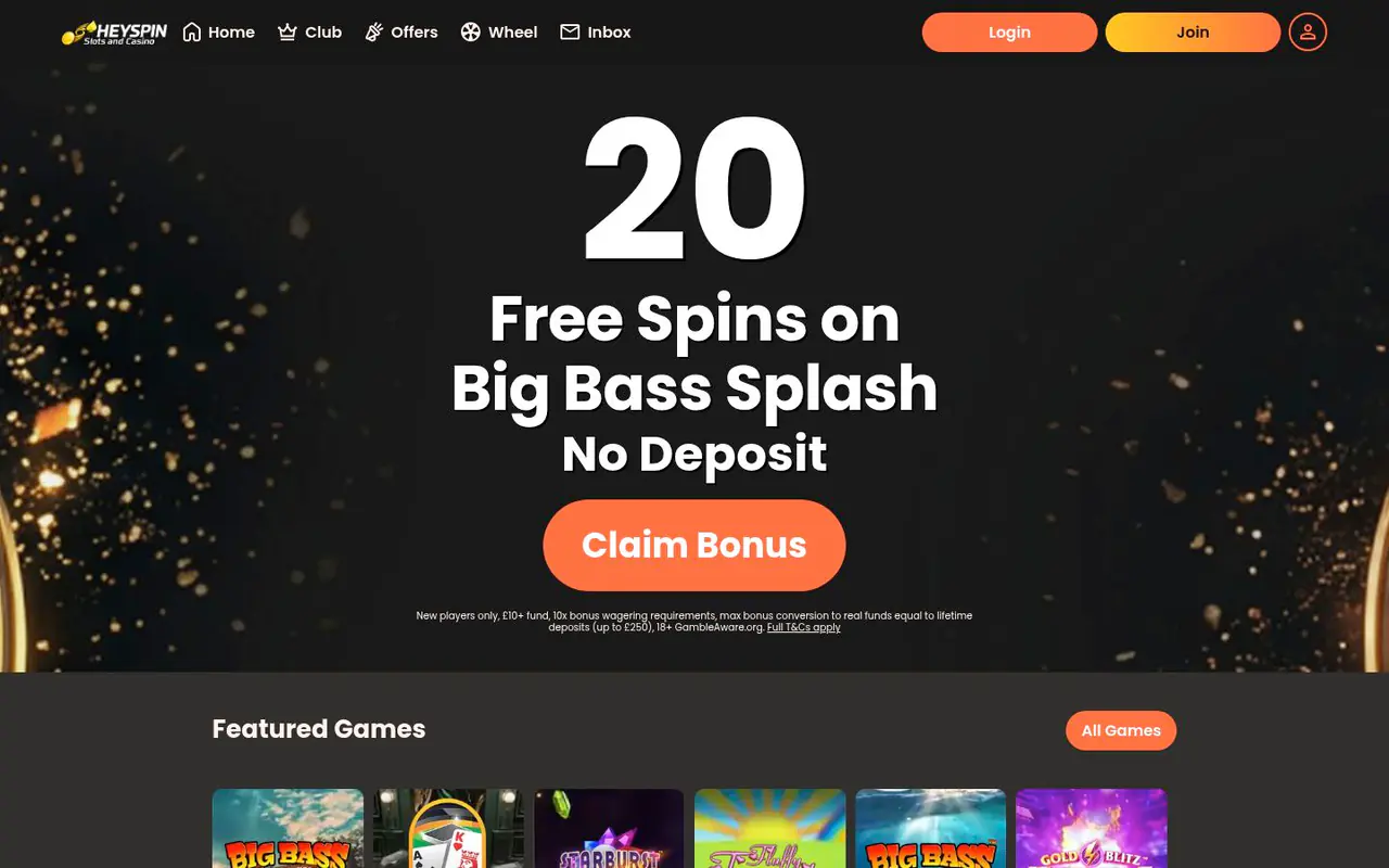 HeySpin homepage screenshot