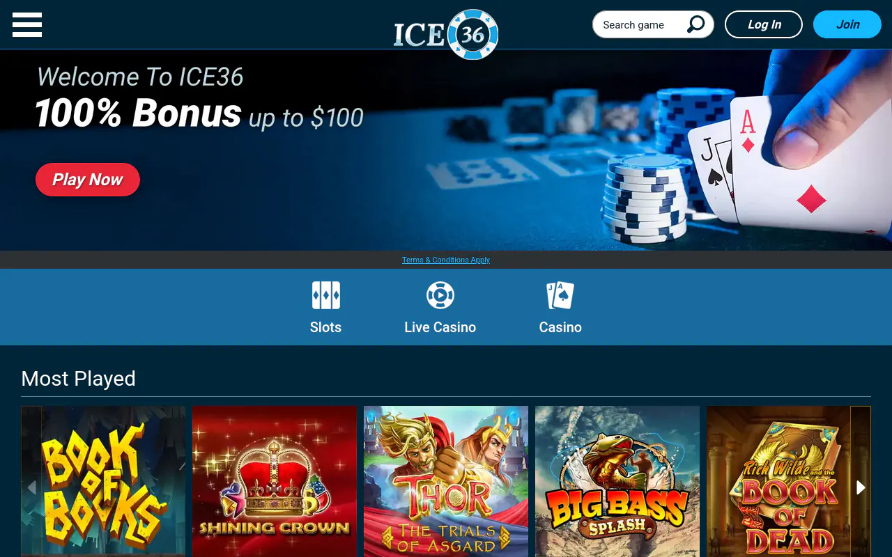 ICE36 homepage screenshot