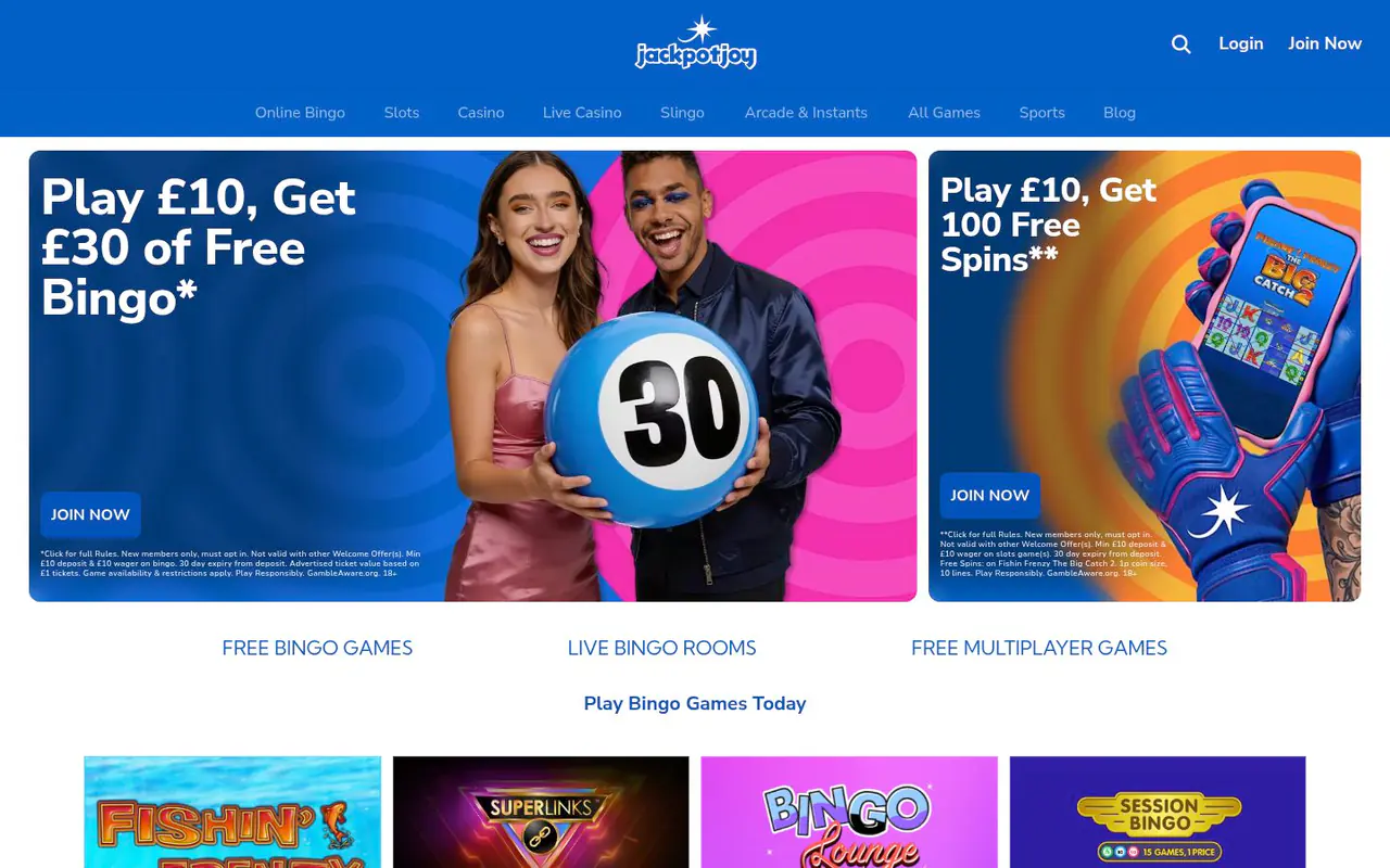 Jackpotjoy homepage screenshot