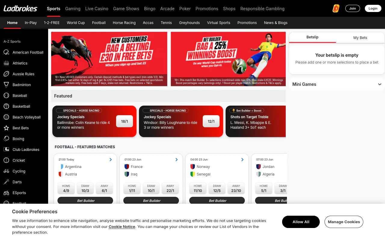 Ladbrokes homepage screenshot