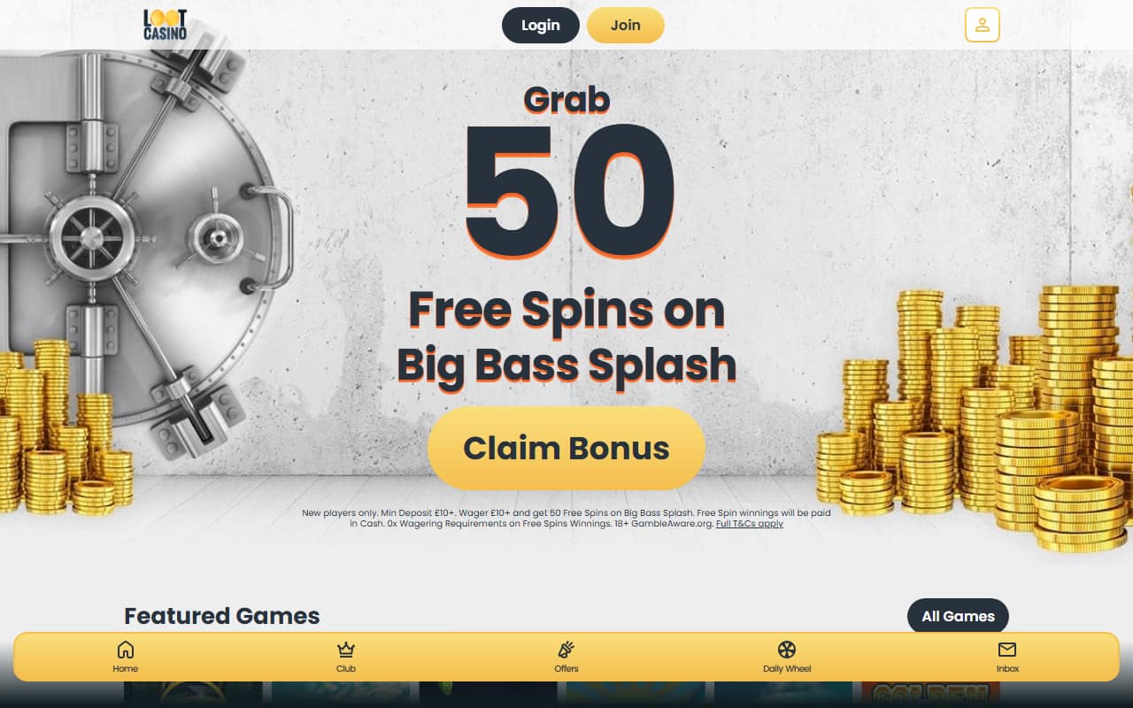 Loot Casino homepage screenshot