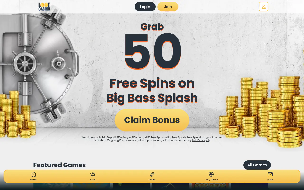 Loot Casino homepage screenshot