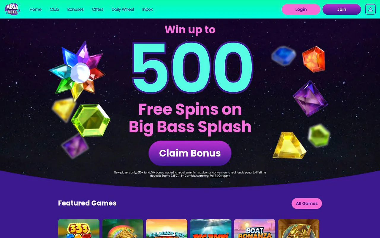 Mega Reel homepage screenshot