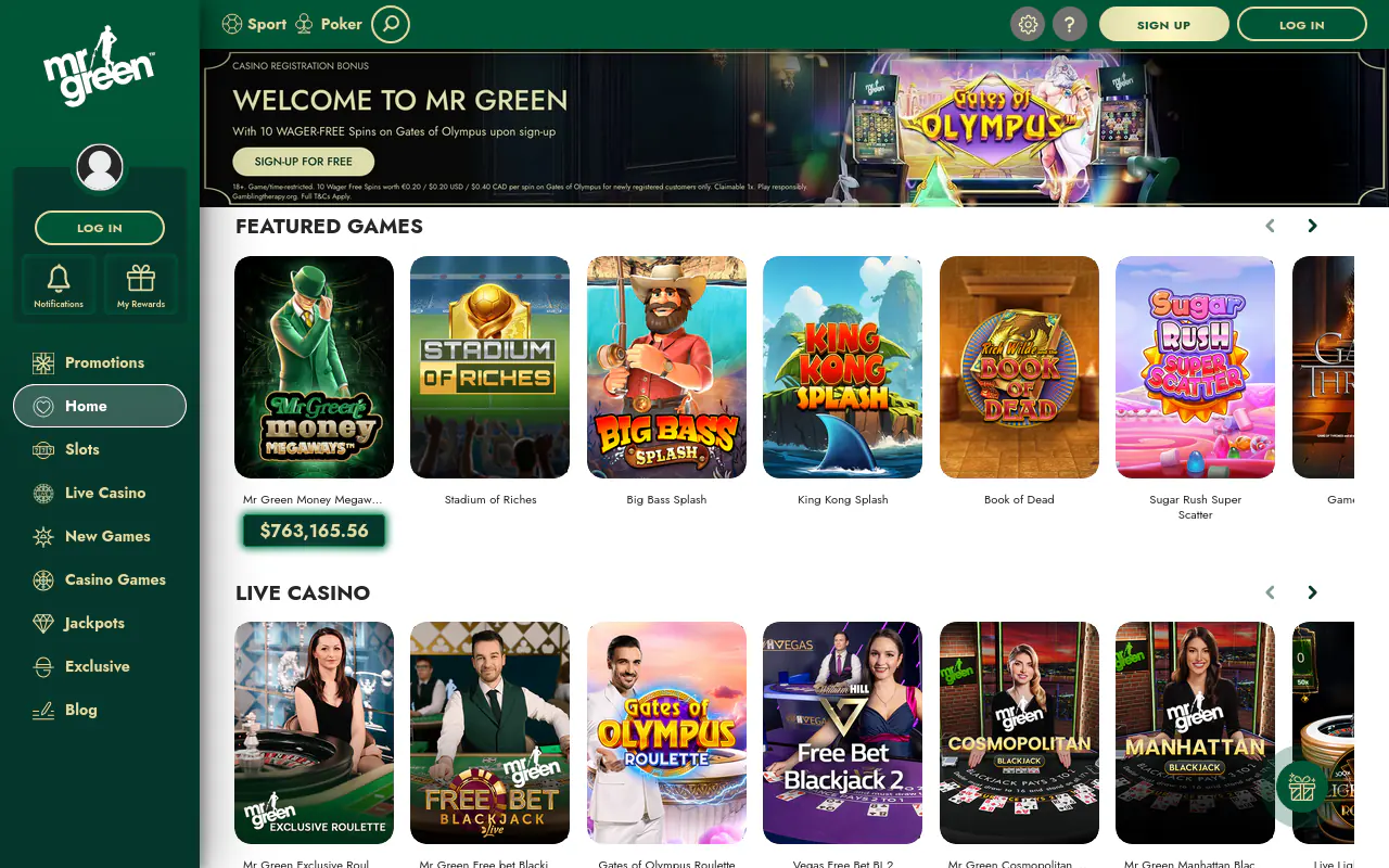 Mr Green homepage screenshot