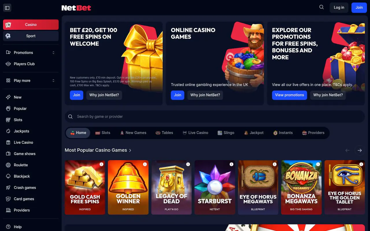 Netbet homepage screenshot