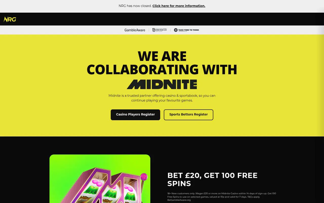 NRG Bet homepage screenshot