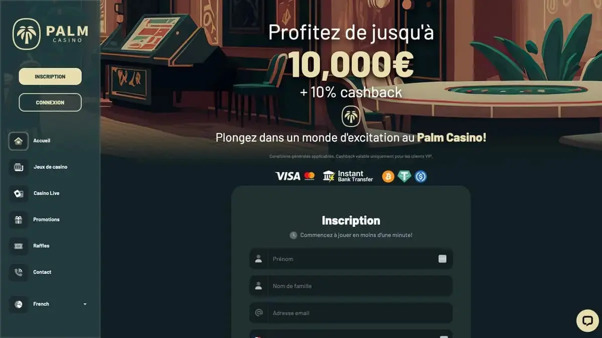Palm Casino homepage Palm Casino homepage screenshot