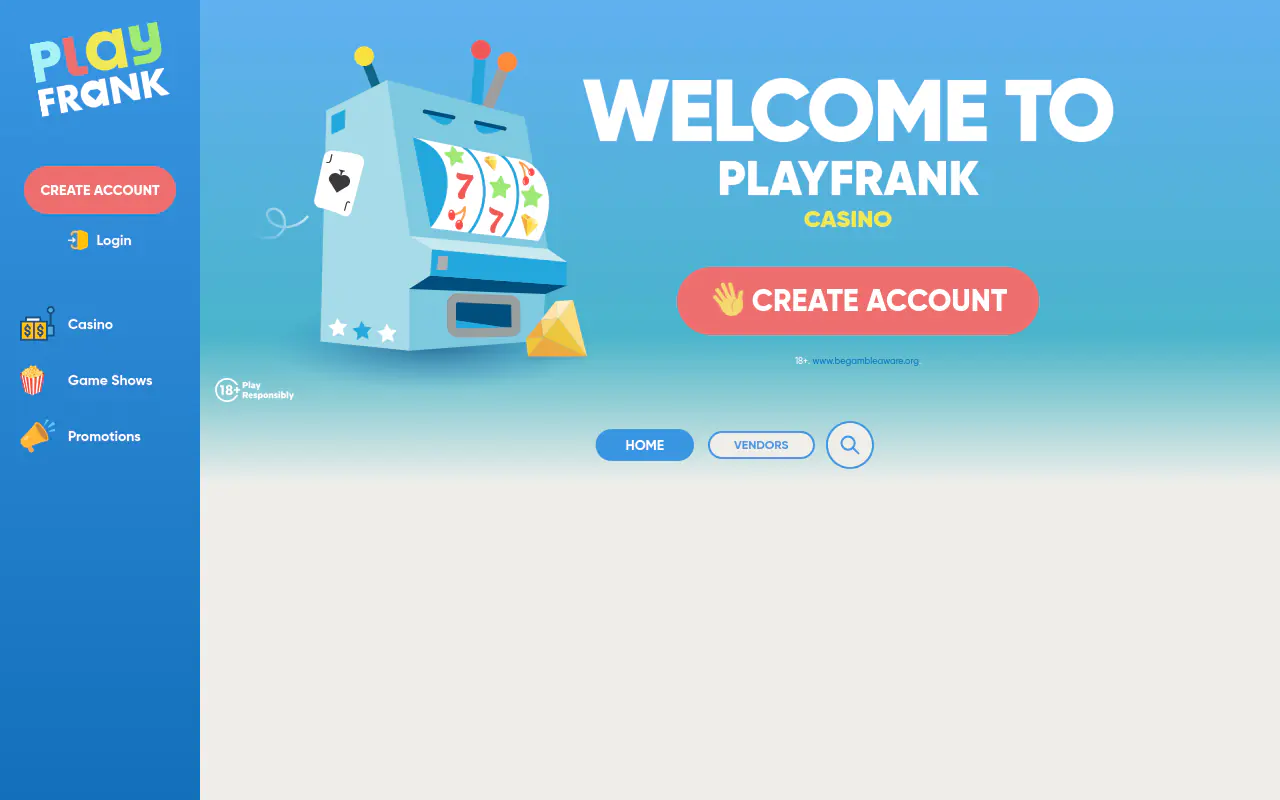 PlayFrank homepage screenshot