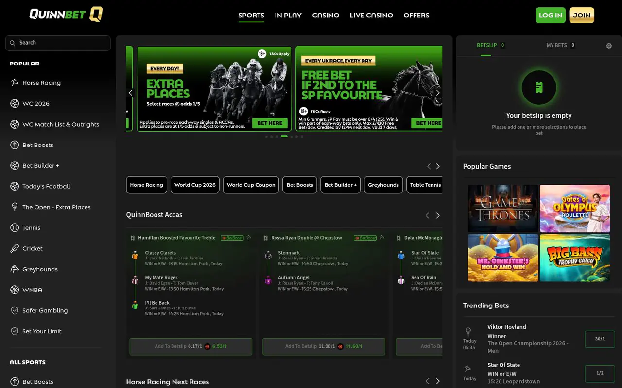 Quinnbet homepage screenshot