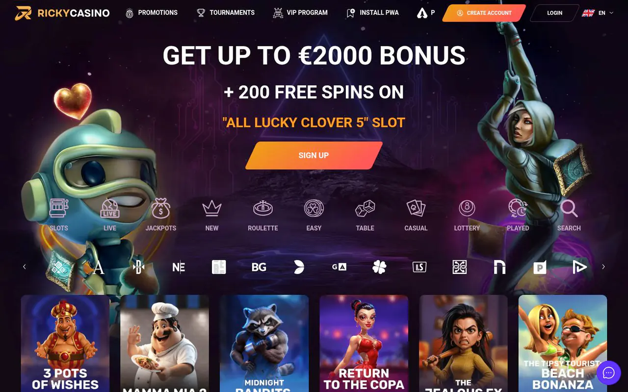 Ricky Casino homepage screenshot