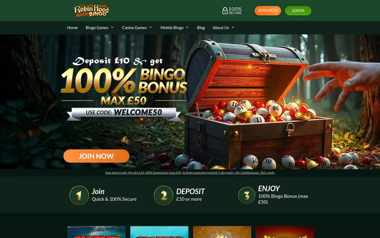 Robin Hood Bingo homepage screenshot