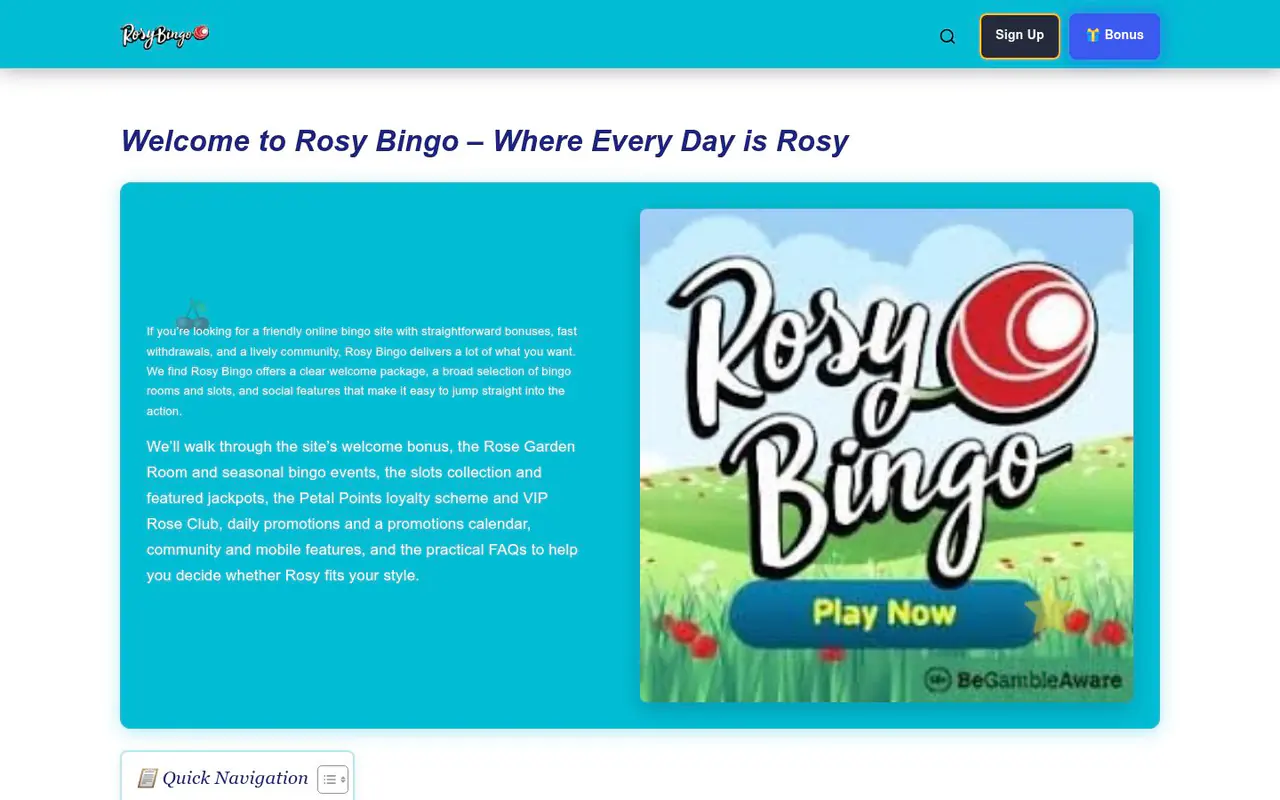 Rosy Bingo homepage screenshot