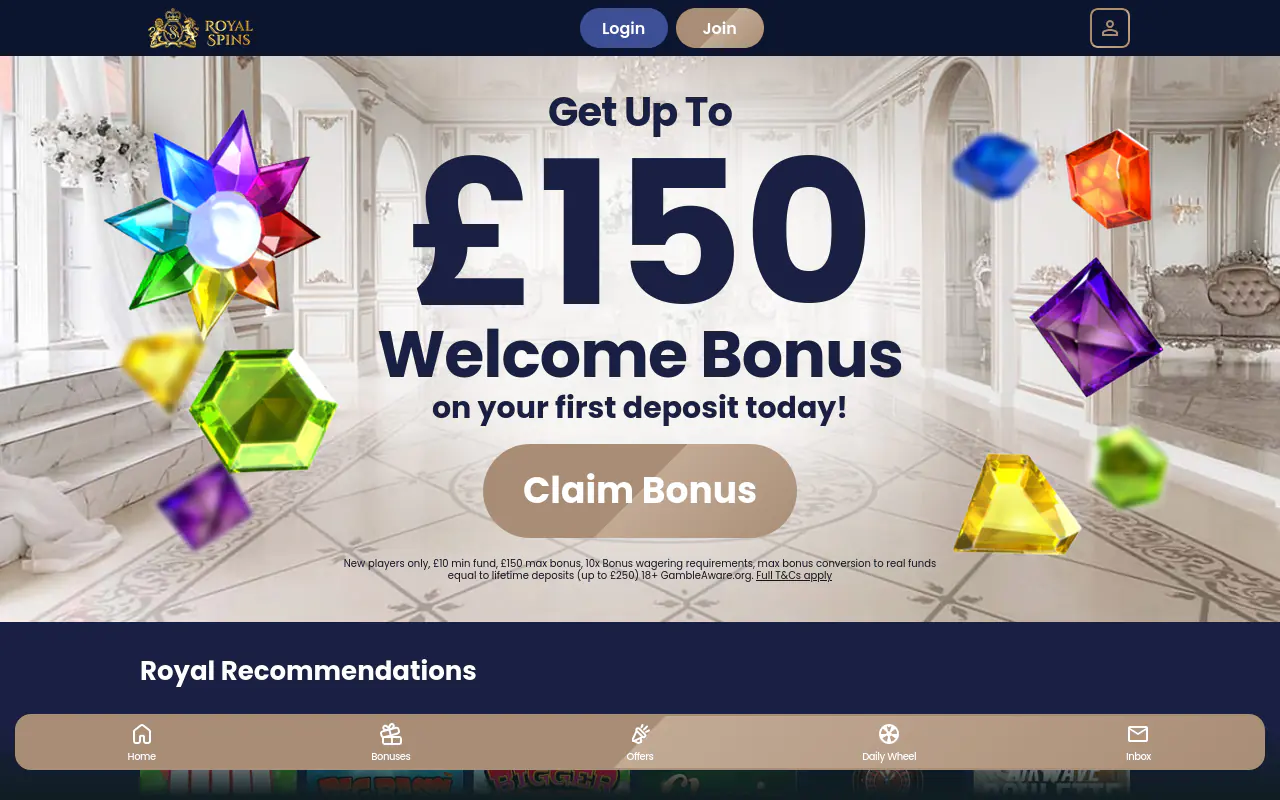 Royal Spins homepage screenshot